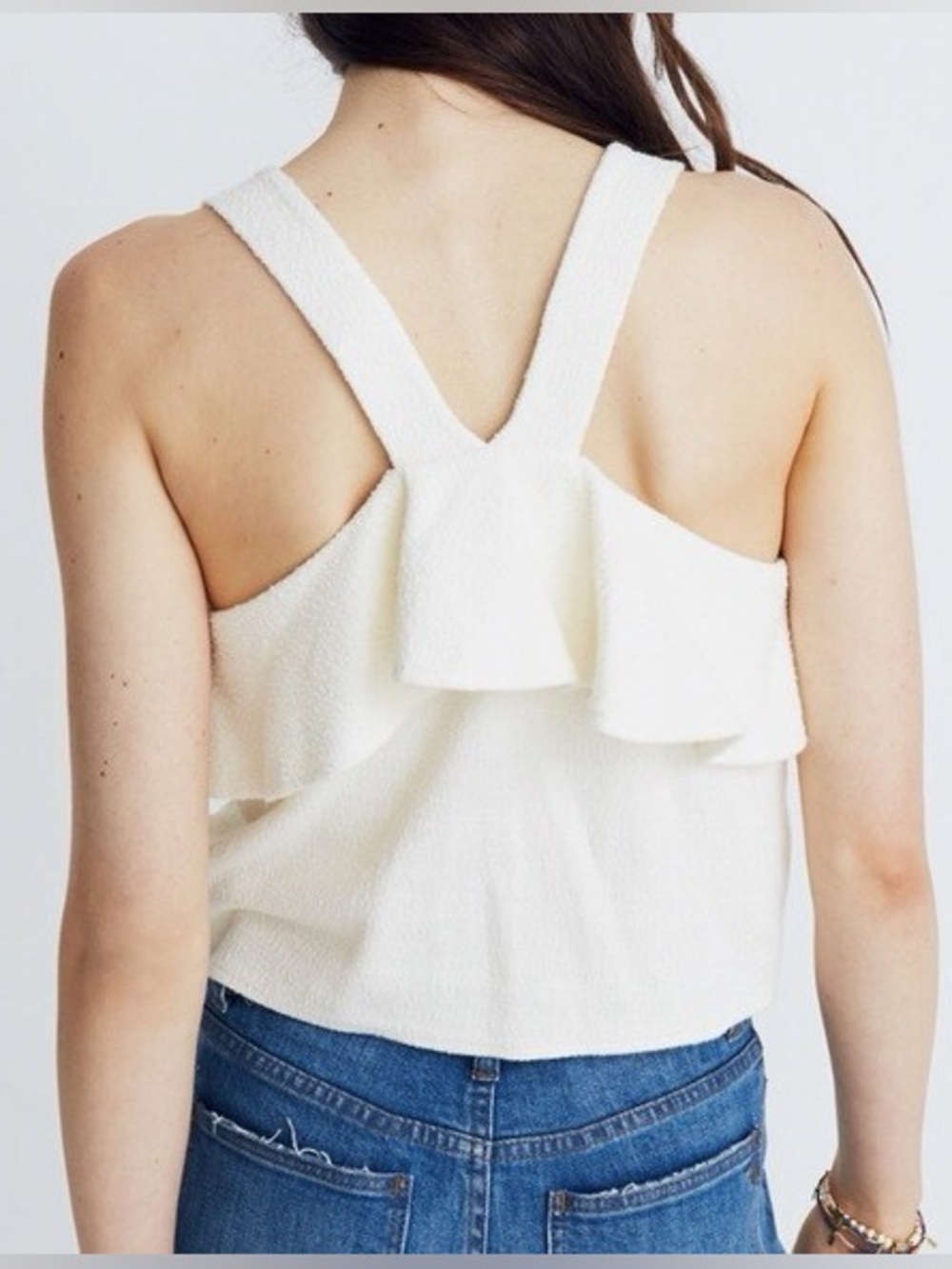 Madewell Texture and Thread White Ruffle Tie-Front Tank Top - Picture 2 of 6